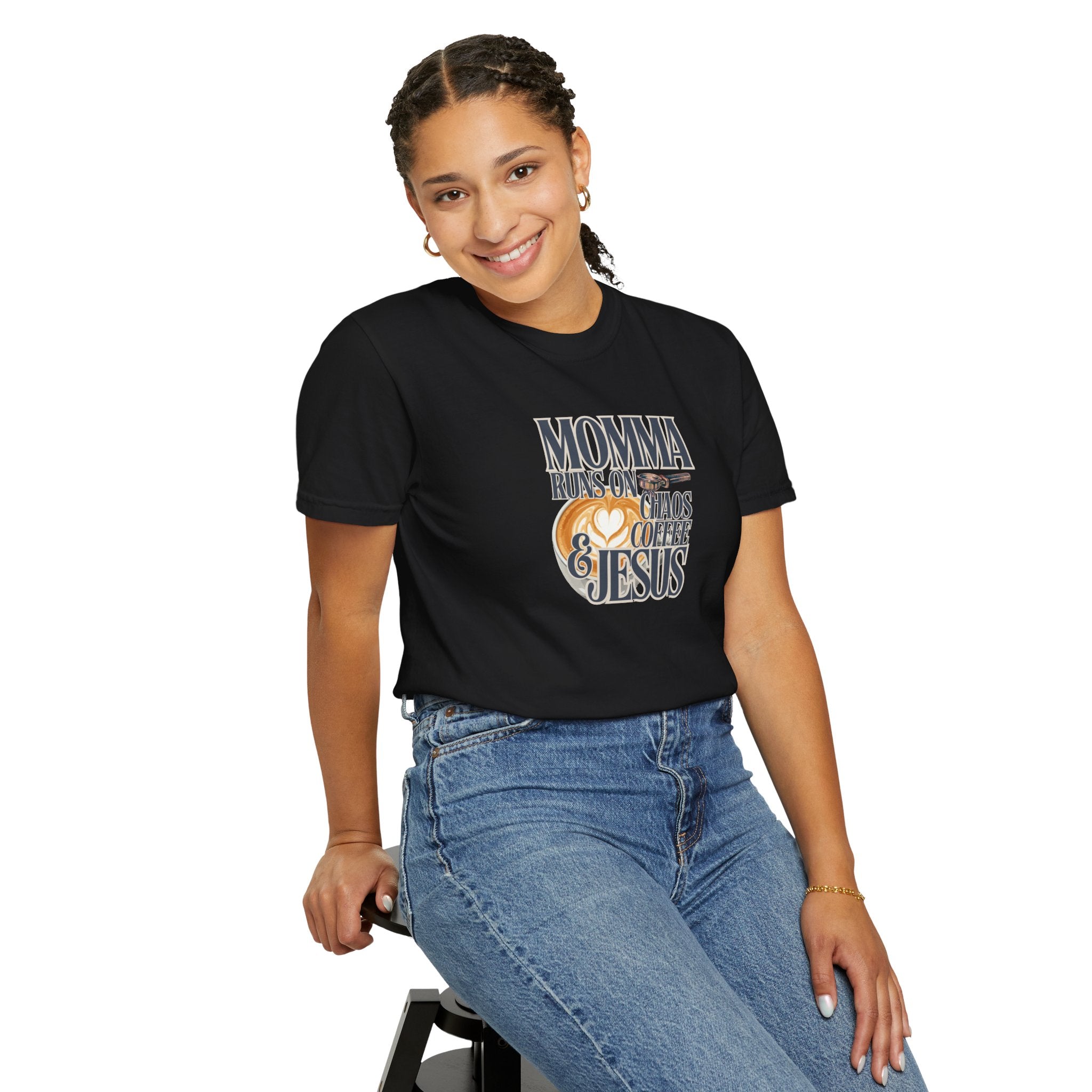 Momma Runs on Coffee Chaos & Jesus 2.0 T-Shirt