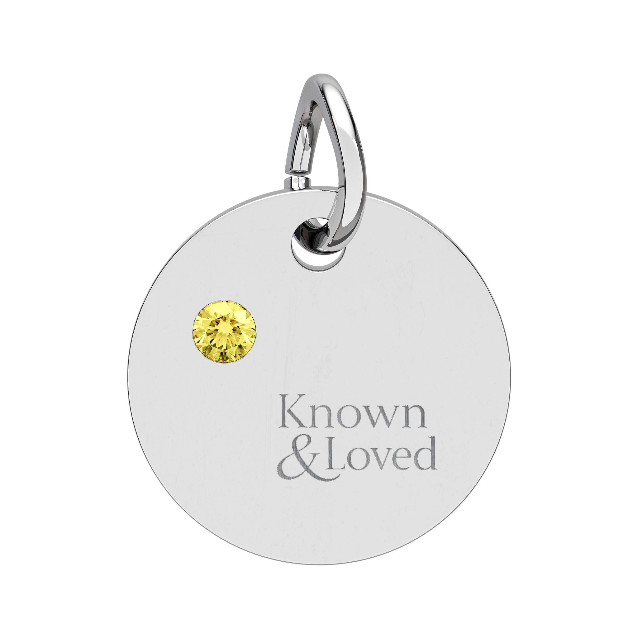 Engravable Birthstone Circle Charm — Personalized Sterling Pendant