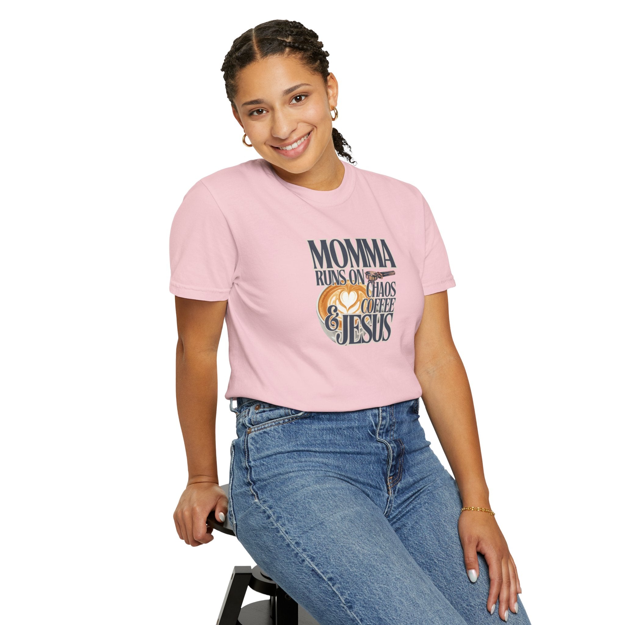 Momma Runs on Coffee Chaos & Jesus 2.0 T-Shirt