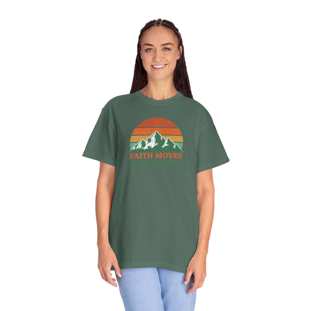 Faith Moves Mountains T-Shirt — Retro Mountain Graphic Christian Tee
