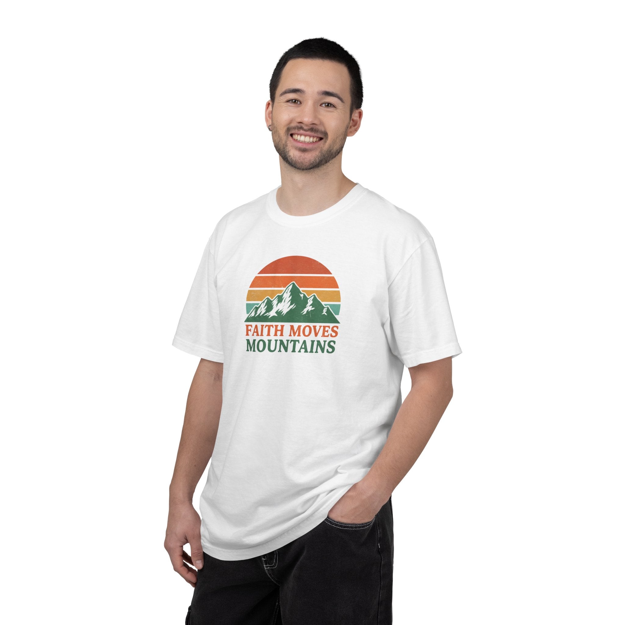 Faith Moves Mountains T-Shirt — Retro Mountain Graphic Christian Tee