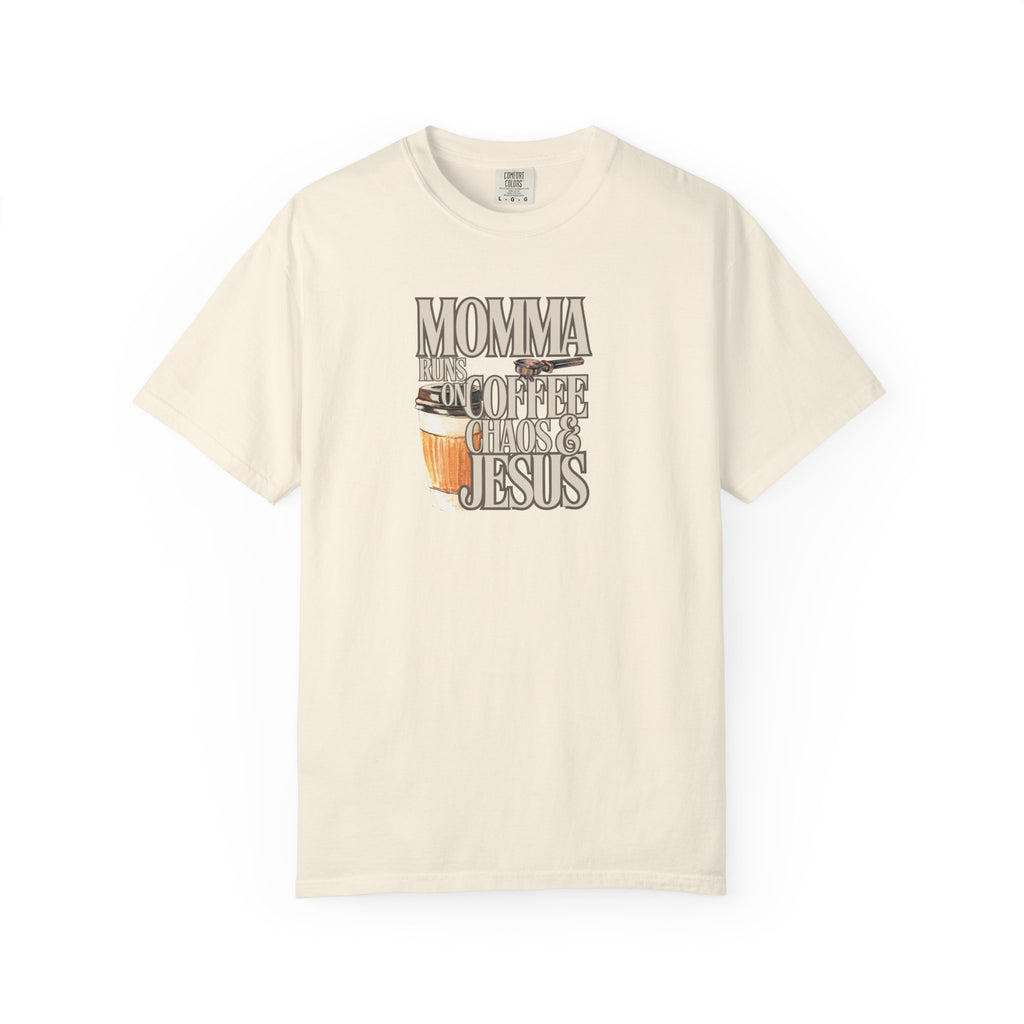Momma Runs on Coffee Chaos & Jesus T-Shirt