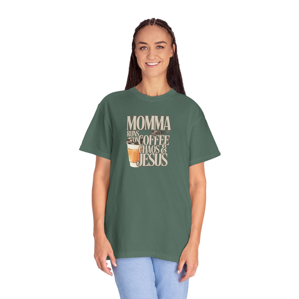 Momma Runs on Coffee Chaos & Jesus T-Shirt