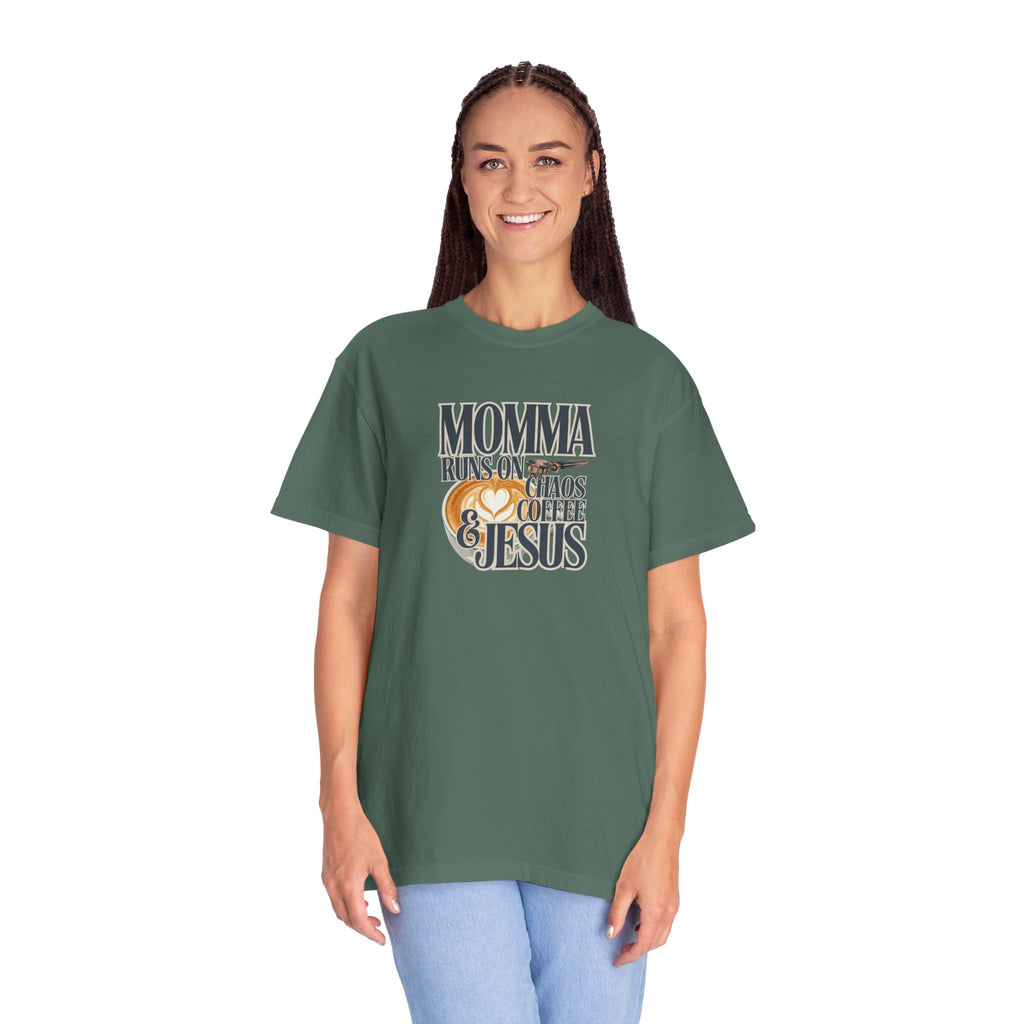 Momma Runs on Coffee Chaos & Jesus 2.0 T-Shirt