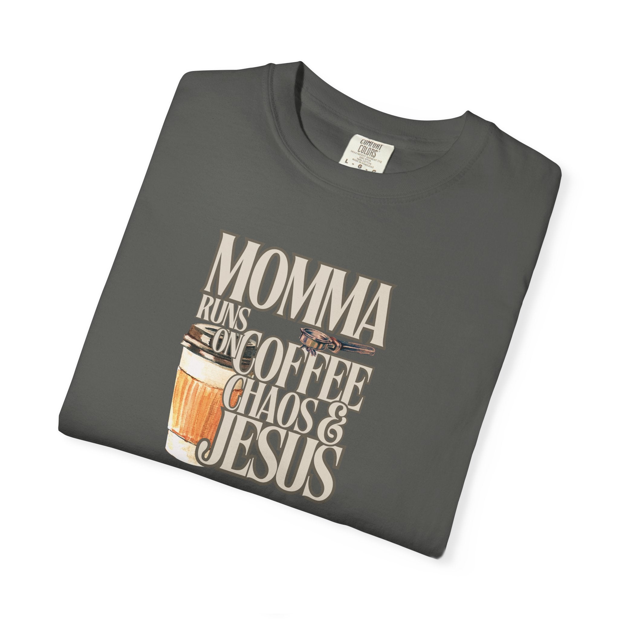 Momma Runs on Coffee Chaos & Jesus T-Shirt