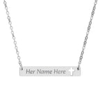 Engraved Cutout Cross Bar Necklace — Personalized Name Bar Pendant
