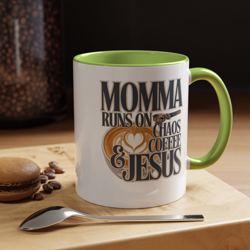 Momma Runs on Coffee Chaos & Jesus Mug