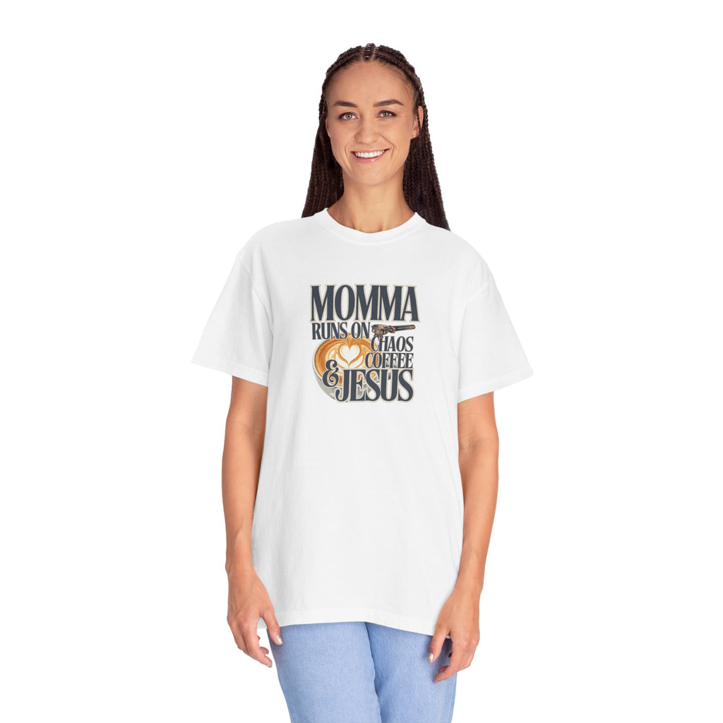 Momma Runs on Coffee Chaos & Jesus 2.0 T-Shirt