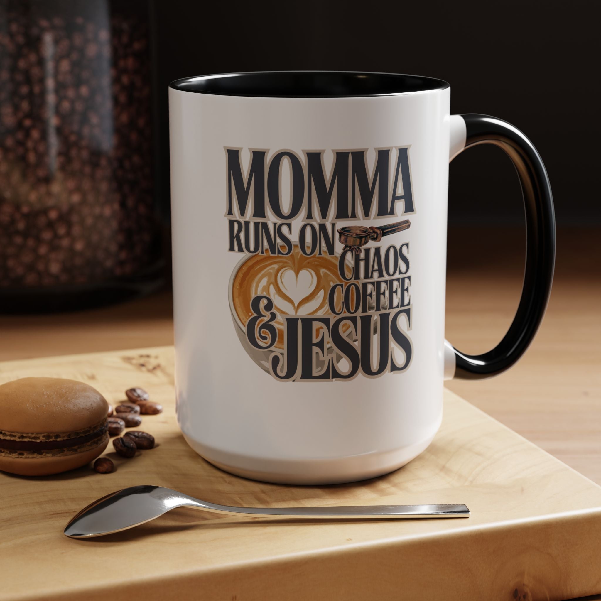 Momma Runs on Coffee Chaos & Jesus Mug