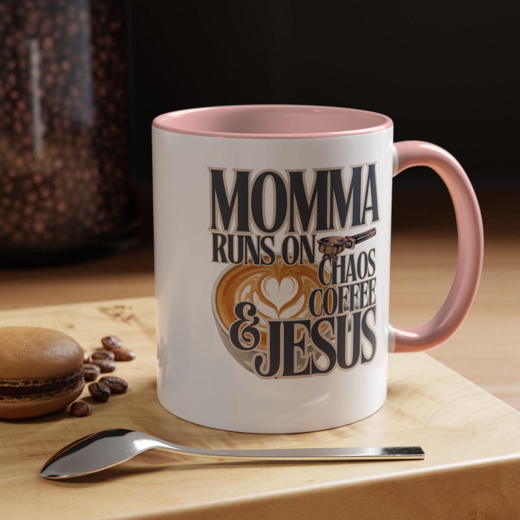 Momma Runs on Coffee Chaos & Jesus Mug