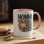 Momma Runs on Coffee Chaos & Jesus Mug