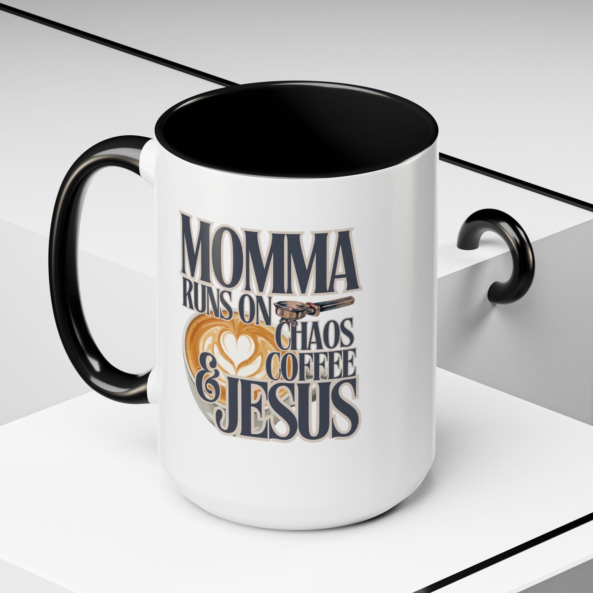 Momma Runs on Coffee Chaos & Jesus Mug