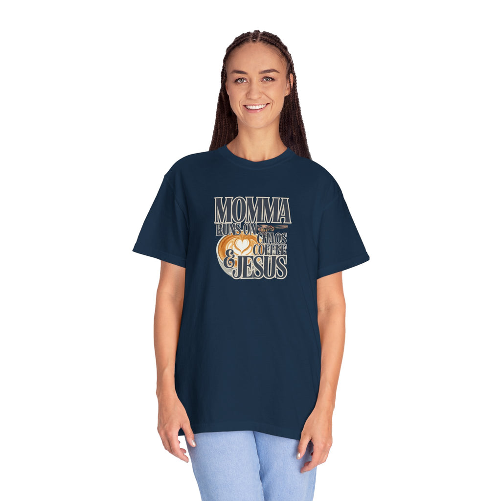 Momma Runs on Coffee Chaos & Jesus 2.0 T-Shirt