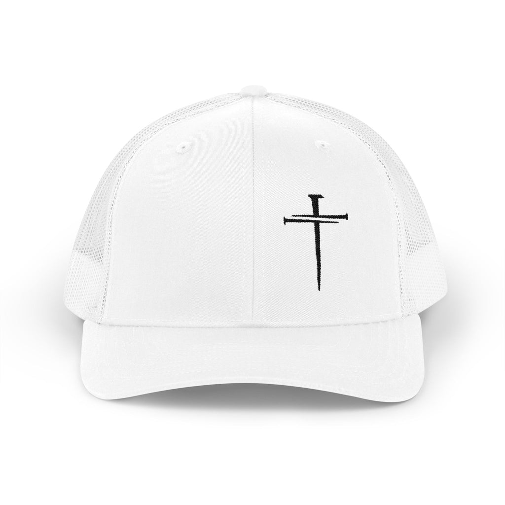 Embroidered Cross Trucker Cap — Mesh Snapback Christian Hat