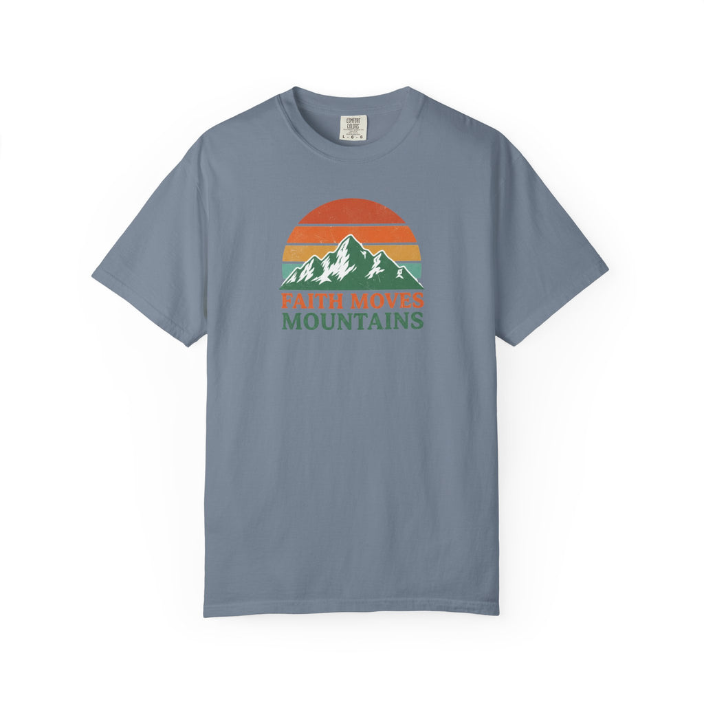 Faith Moves Mountains T-Shirt — Retro Mountain Graphic Christian Tee