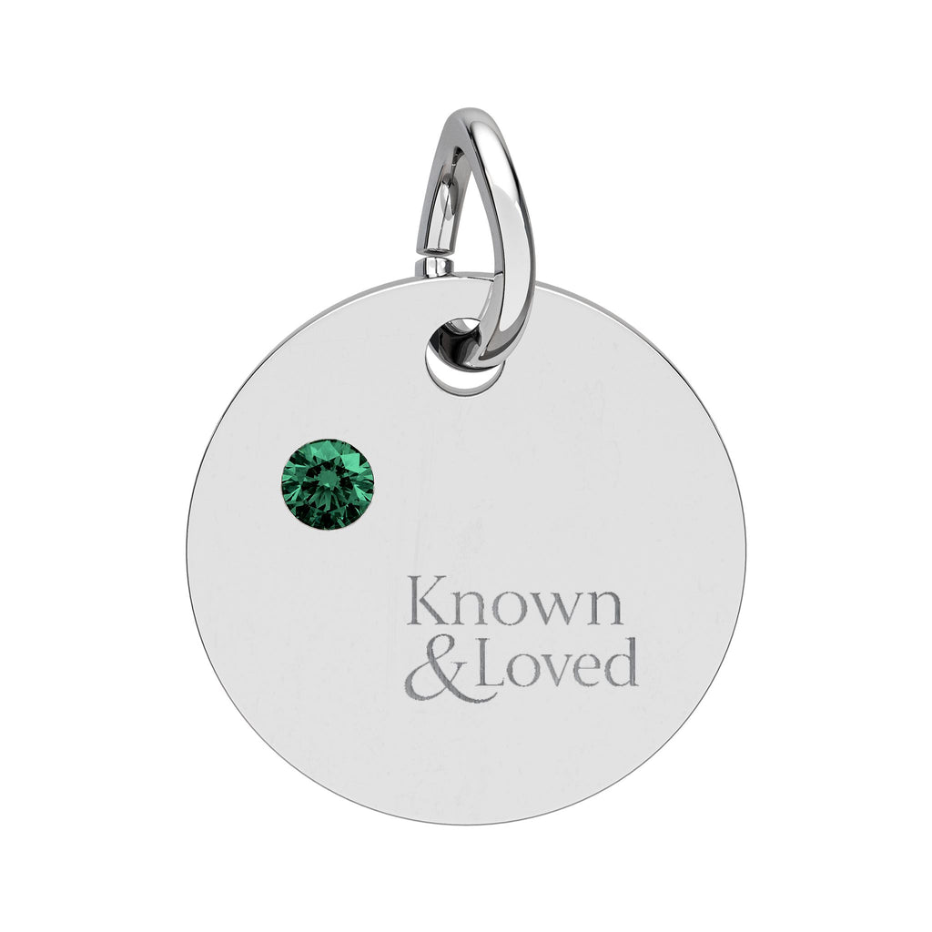 Engravable Birthstone Circle Charm — Personalized Sterling Pendant