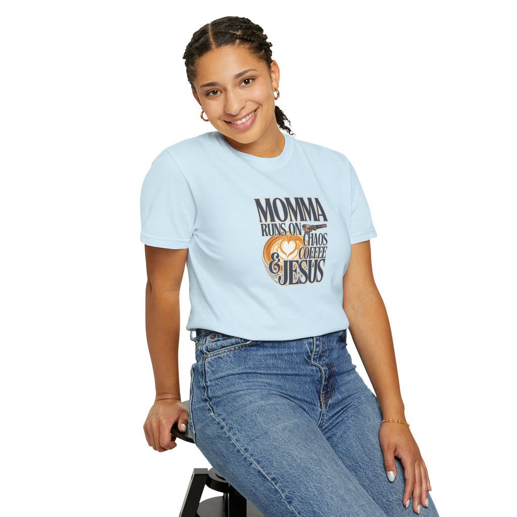 Momma Runs on Coffee Chaos & Jesus 2.0 T-Shirt