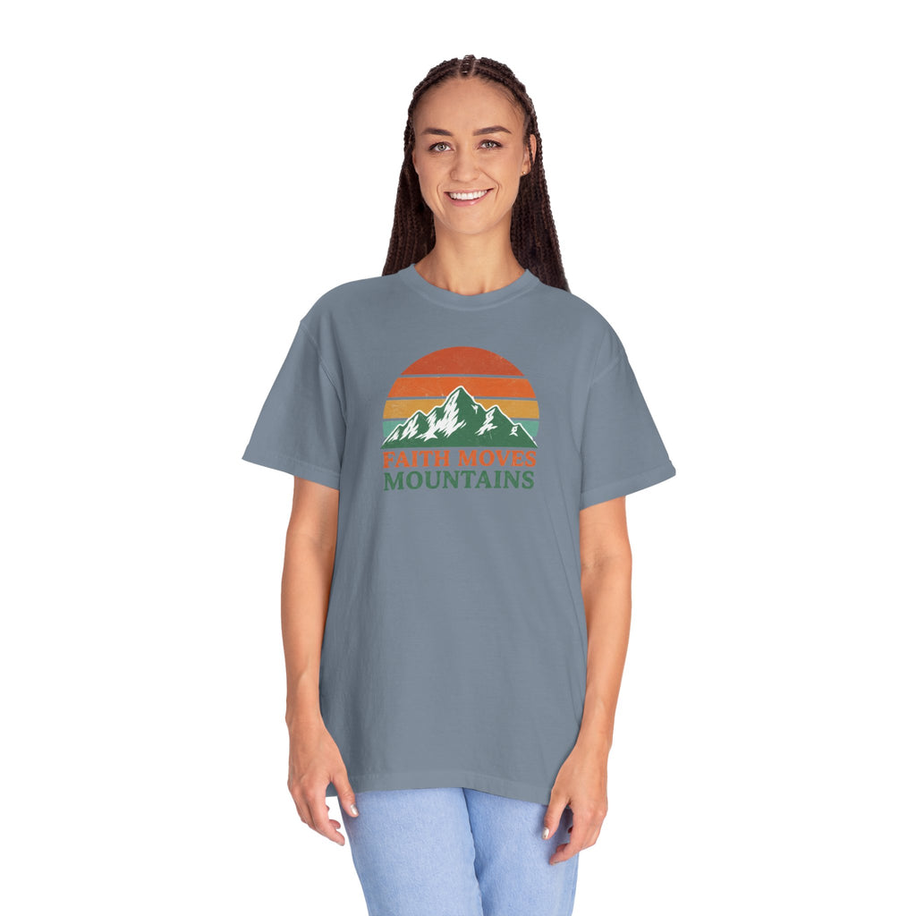 Faith Moves Mountains T-Shirt — Retro Mountain Graphic Christian Tee