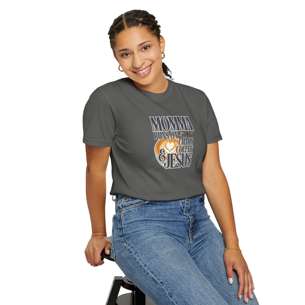 Momma Runs on Coffee Chaos & Jesus 2.0 T-Shirt