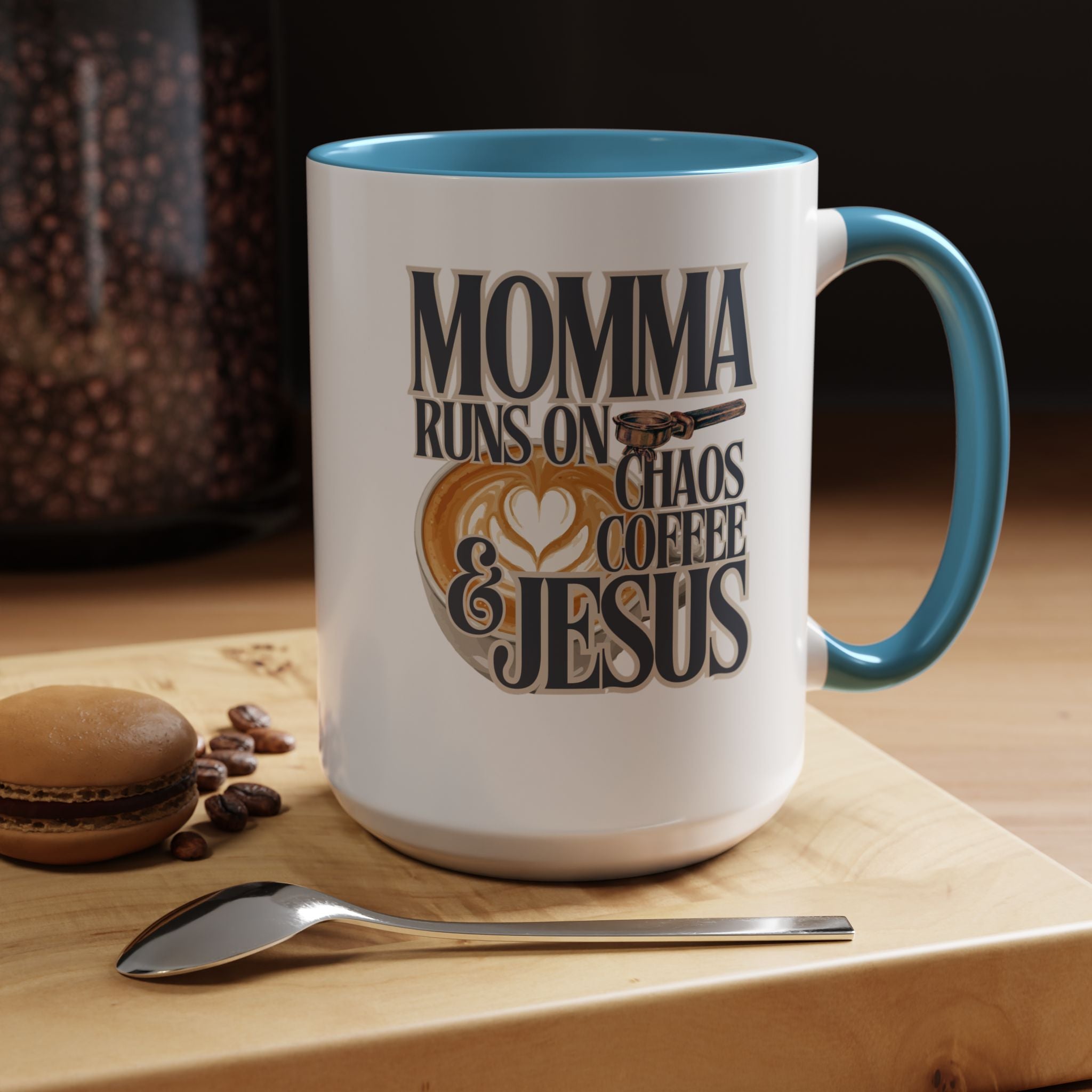 Momma Runs on Coffee Chaos & Jesus Mug