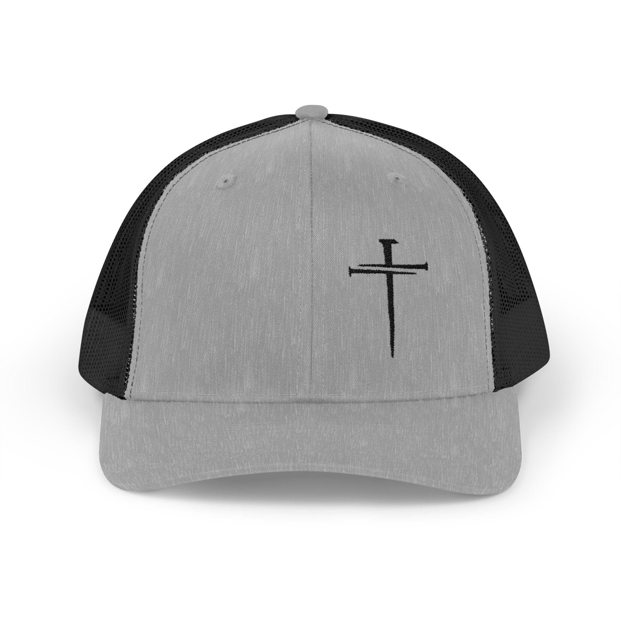 Embroidered Cross Trucker Cap — Mesh Snapback Christian Hat