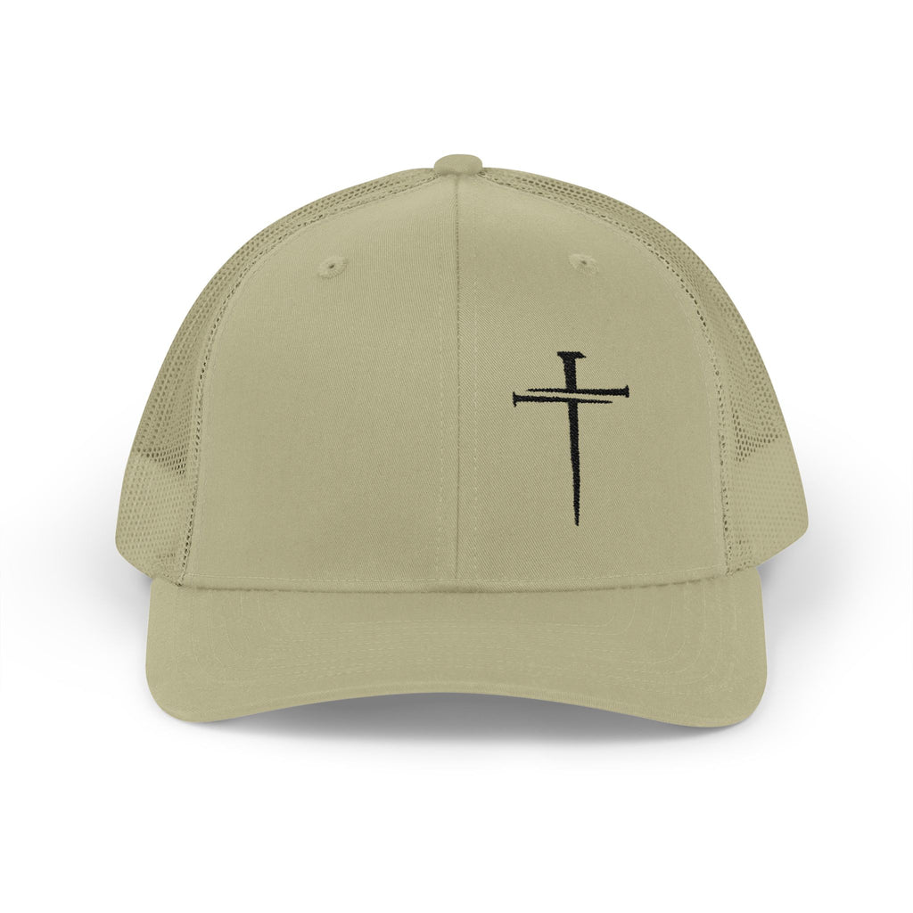 Embroidered Cross Trucker Cap — Mesh Snapback Christian Hat