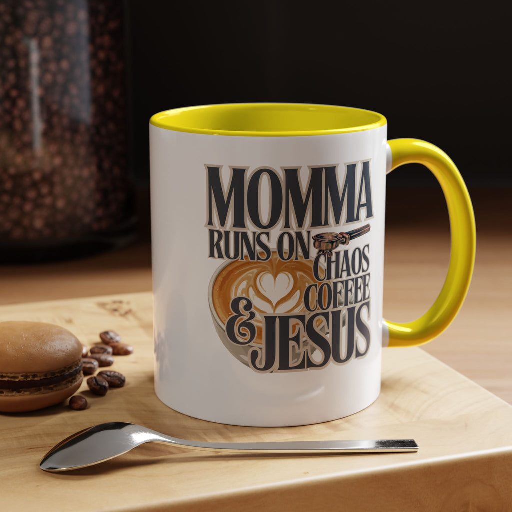 Momma Runs on Coffee Chaos & Jesus Mug