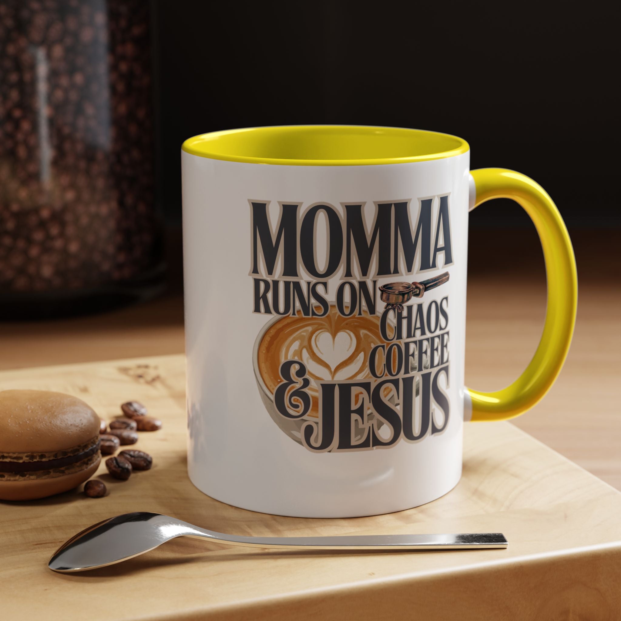 Momma Runs on Coffee Chaos & Jesus Mug