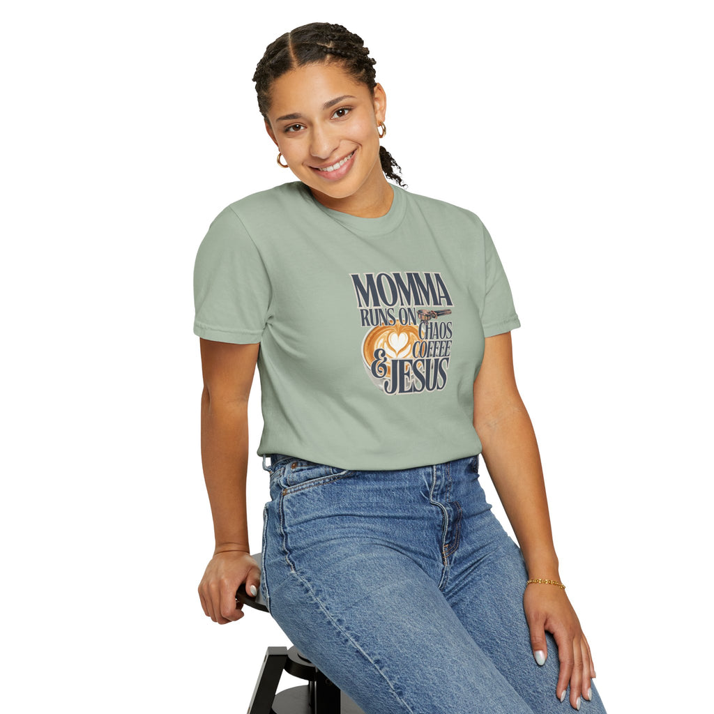Momma Runs on Coffee Chaos & Jesus 2.0 T-Shirt