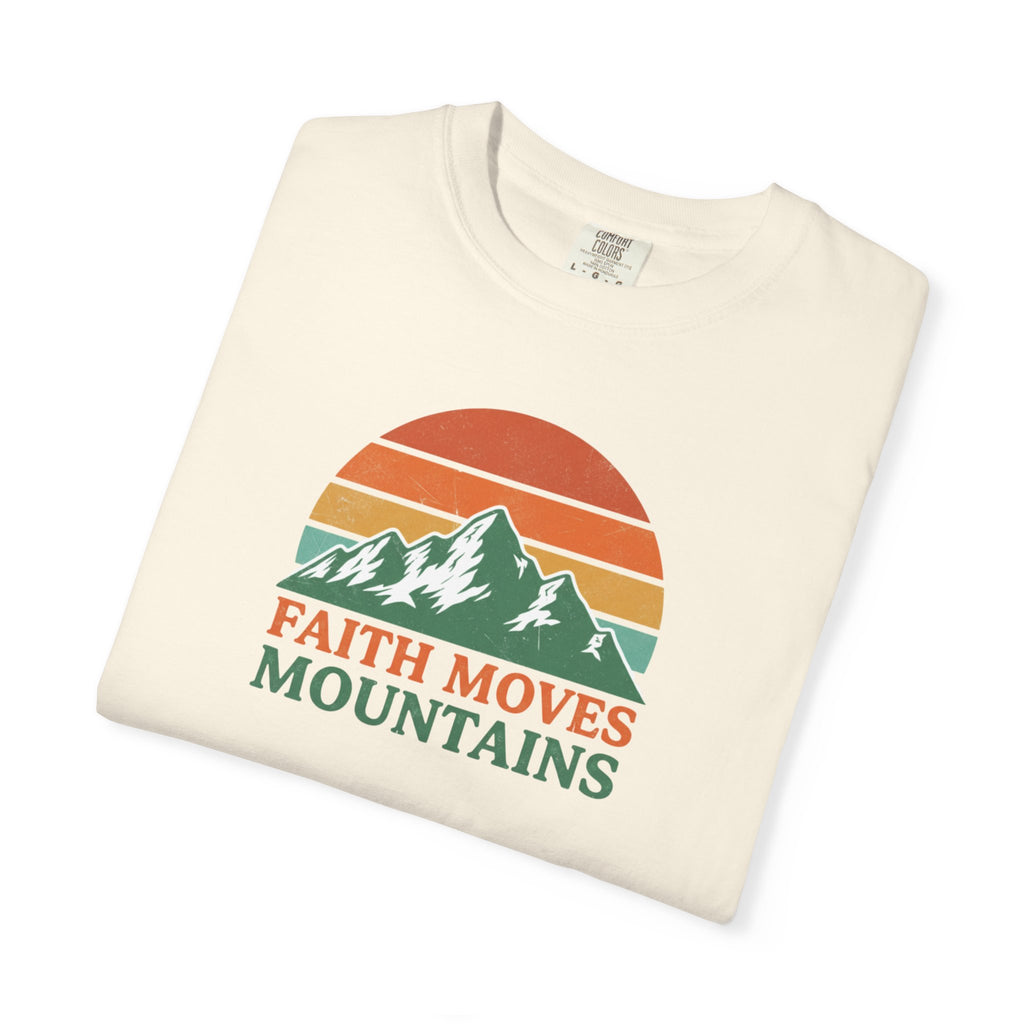 Faith Moves Mountains T-Shirt — Retro Mountain Graphic Christian Tee