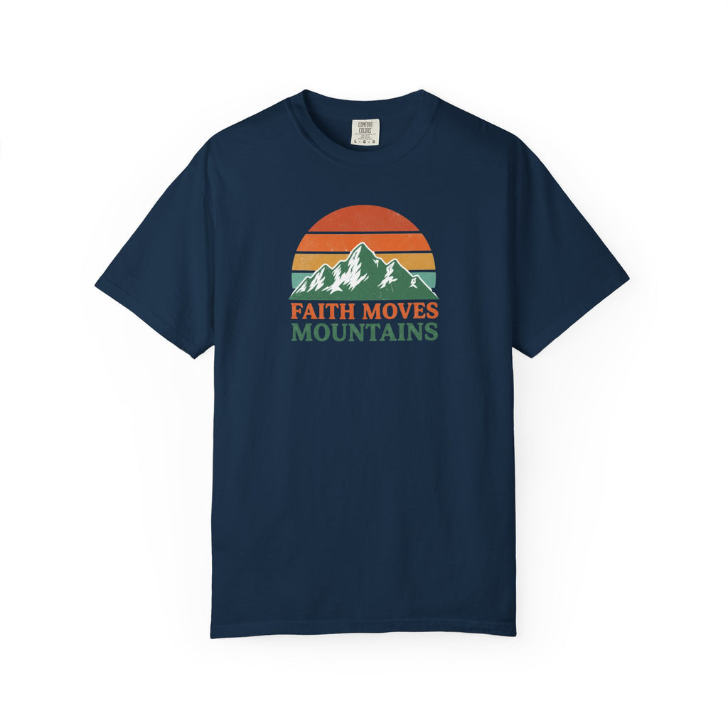 Faith Moves Mountains T-Shirt — Retro Mountain Graphic Christian Tee