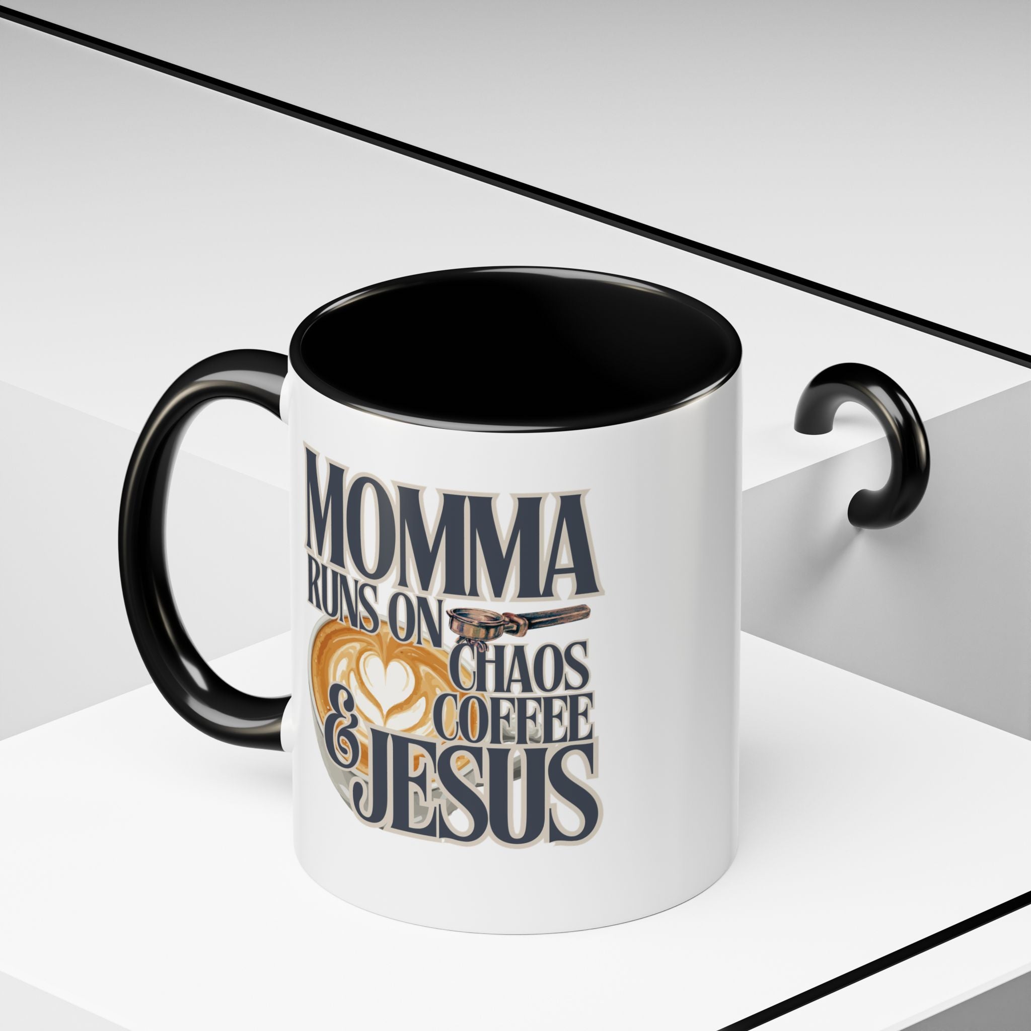 Momma Runs on Coffee Chaos & Jesus Mug
