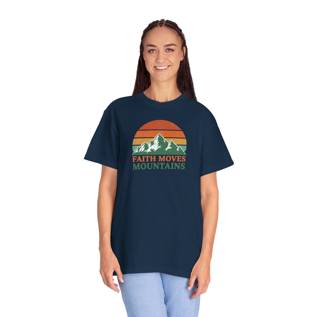 Faith Moves Mountains T-Shirt — Retro Mountain Graphic Christian Tee