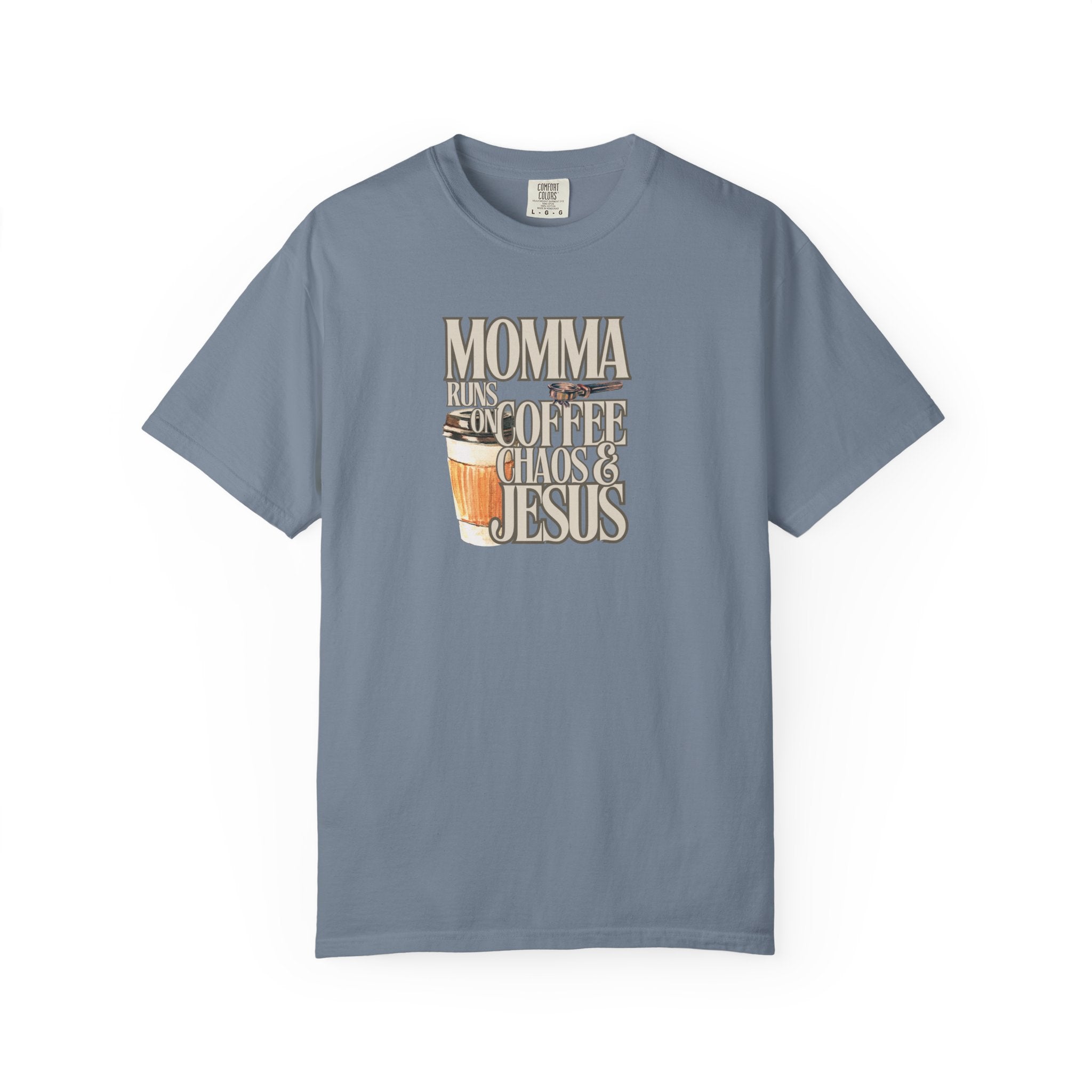 Momma Runs on Coffee Chaos & Jesus T-Shirt