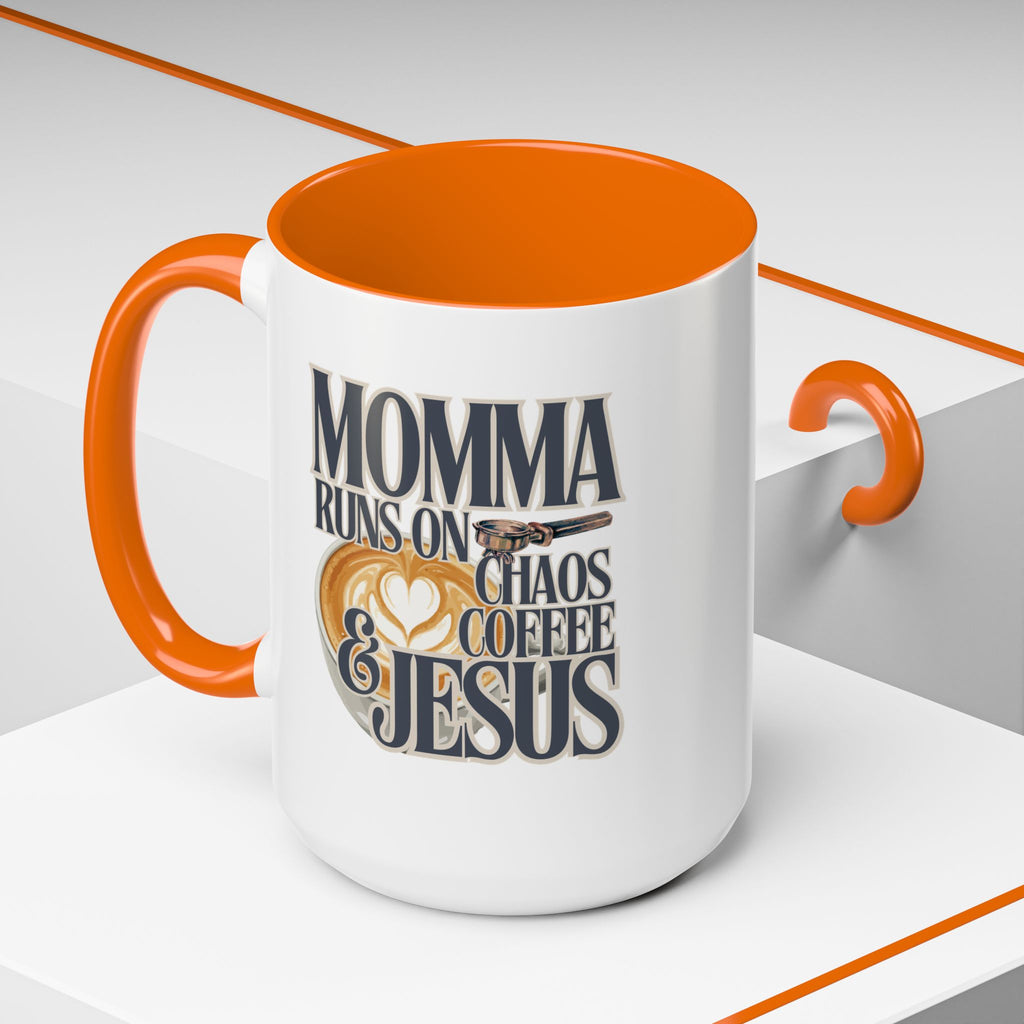 Momma Runs on Coffee Chaos & Jesus Mug