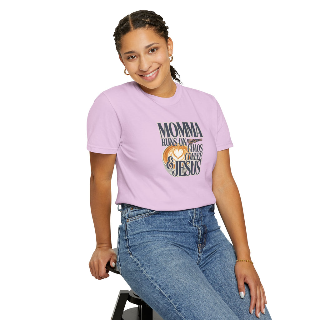 Momma Runs on Coffee Chaos & Jesus 2.0 T-Shirt