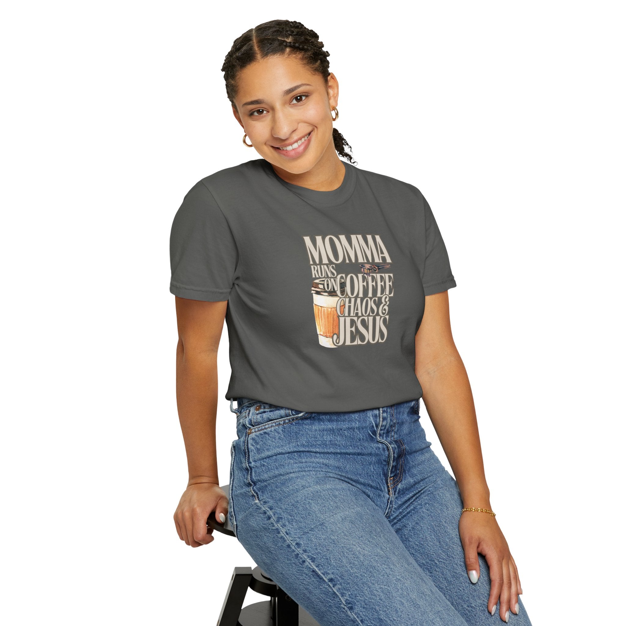 Momma Runs on Coffee Chaos & Jesus T-Shirt