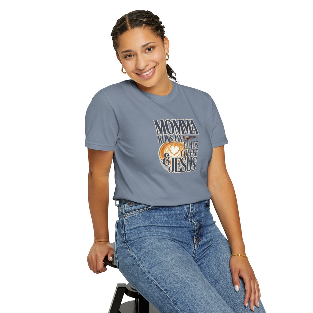Momma Runs on Coffee Chaos & Jesus 2.0 T-Shirt