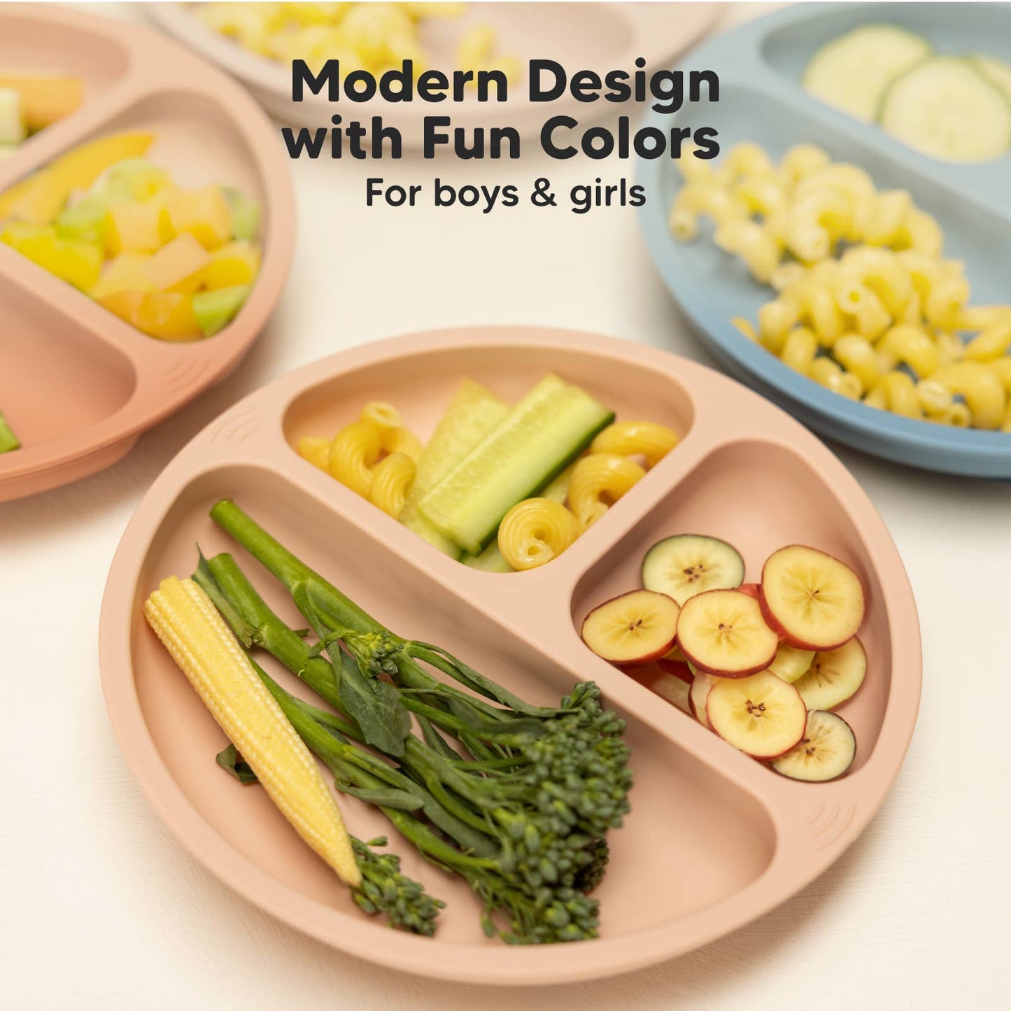 3-Pack Easy Care Suction Plates for Baby, BPA-Free Silicone Plate