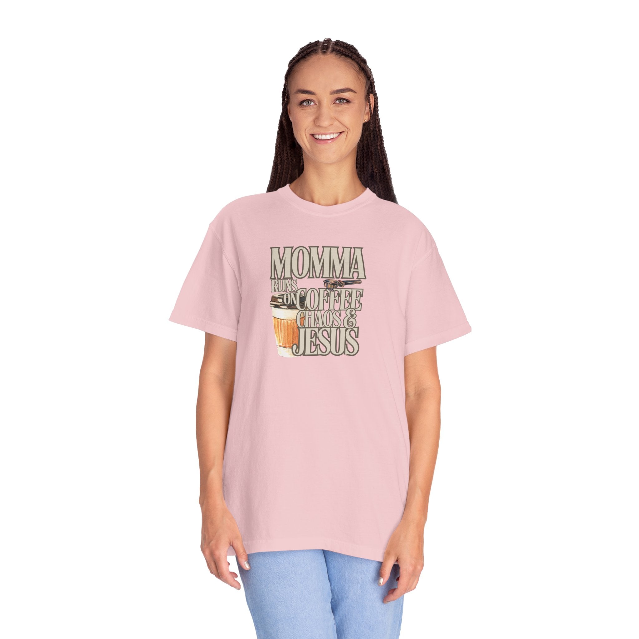 Momma Runs on Coffee Chaos & Jesus T-Shirt