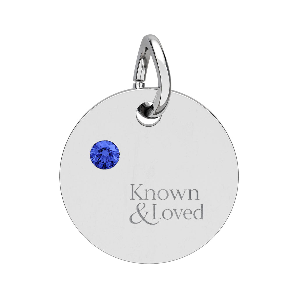 Engravable Birthstone Circle Charm — Personalized Sterling Pendant