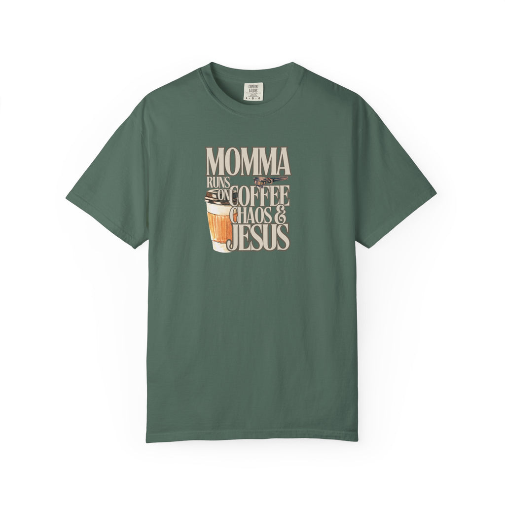 Momma Runs on Coffee Chaos & Jesus T-Shirt