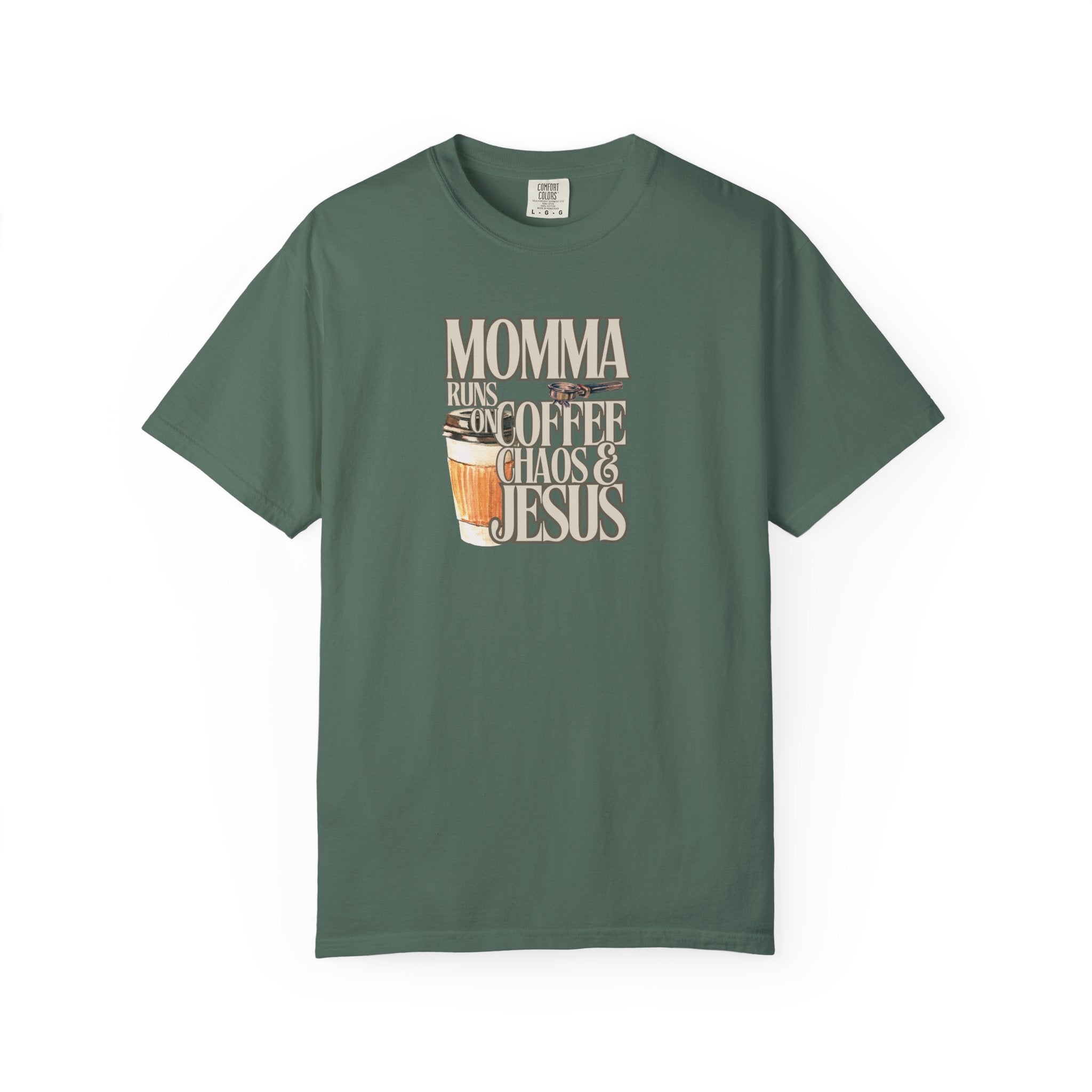 Momma Runs on Coffee Chaos & Jesus T-Shirt