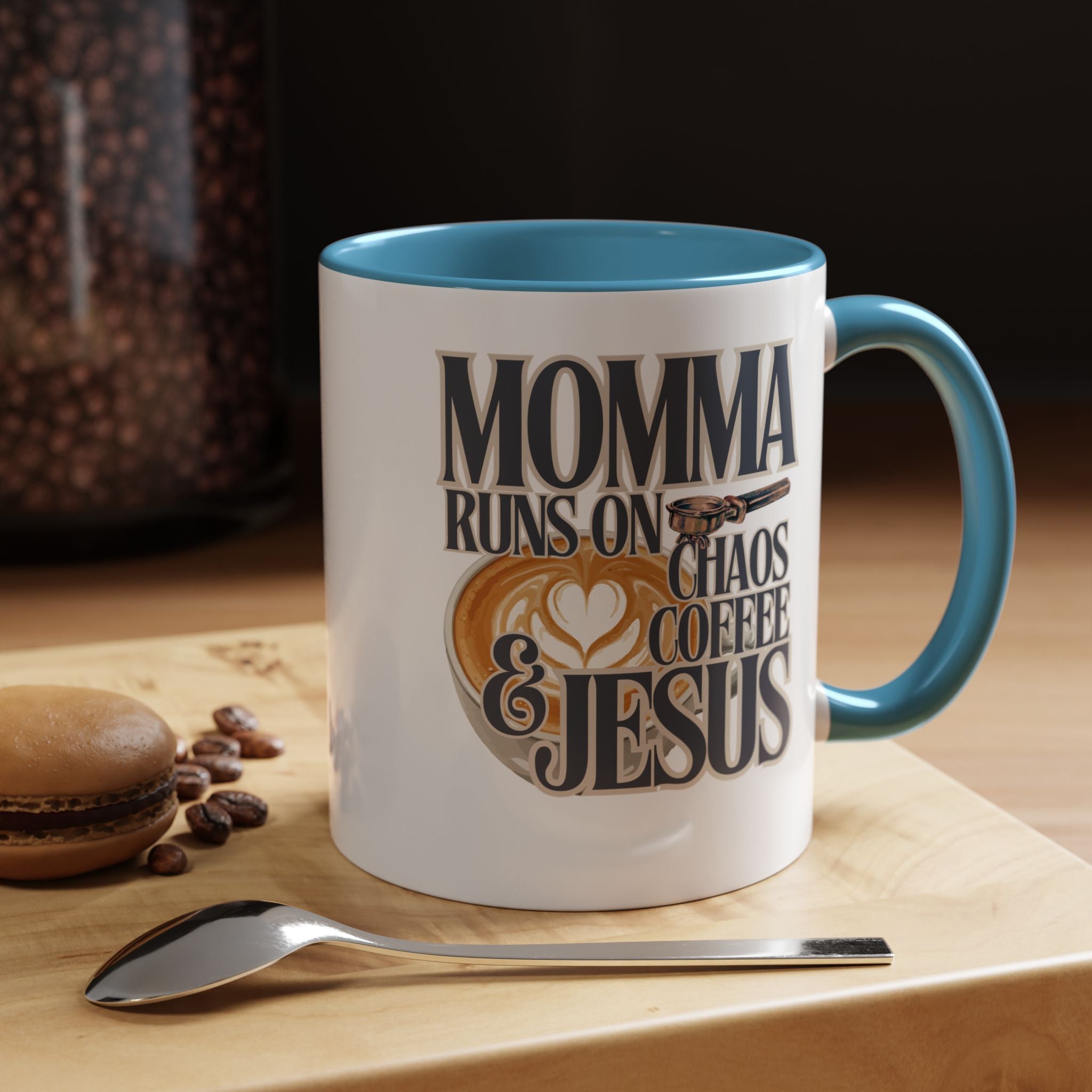 Momma Runs on Coffee Chaos & Jesus Mug