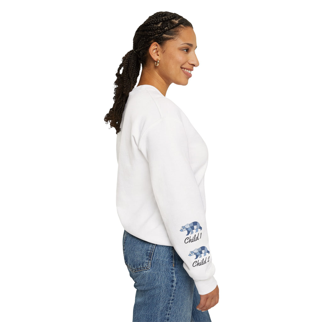 Mama Bear Sweatshirt — Patchwork Blue Bear Crewneck (Est. 2019)