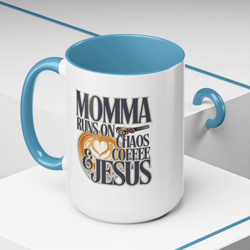 Momma Runs on Coffee Chaos & Jesus Mug