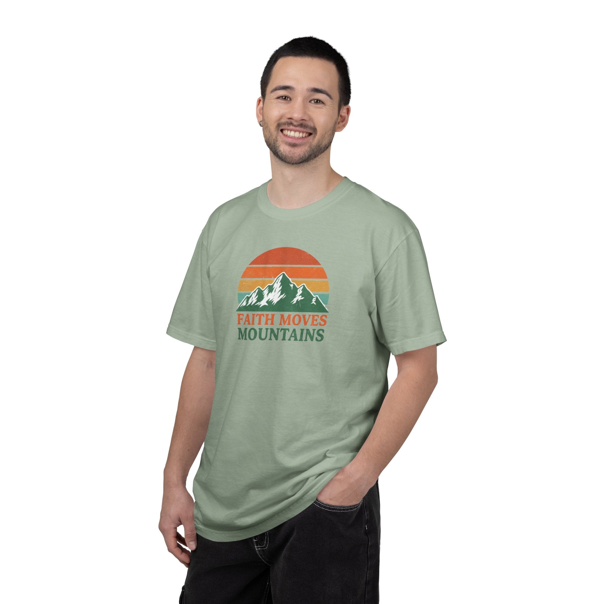 Faith Moves Mountains T-Shirt — Retro Mountain Graphic Christian Tee