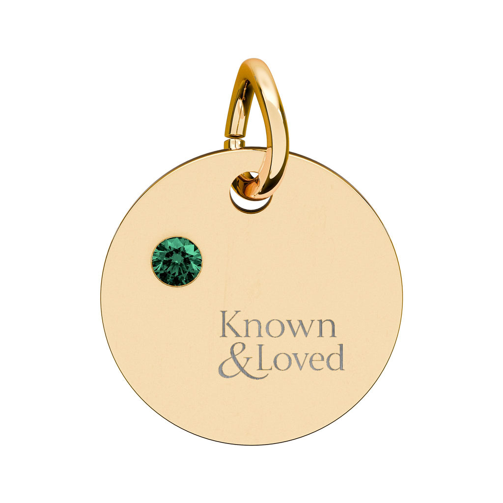 Engravable Birthstone Circle Charm — Personalized Sterling Pendant