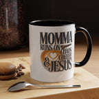 Momma Runs on Coffee Chaos & Jesus Mug