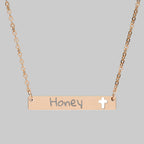 Engraved Cutout Cross Bar Necklace — Personalized Name Bar Pendant
